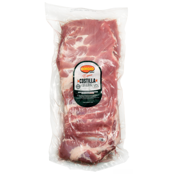 Costilla St Louis de Cerdo Goloso Parrilla de 1.000g aprox. En presentación de peso variable, corte jugoso y carnudo, ideal para la parrilla, barril u horno.
